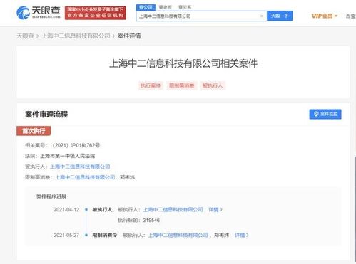 B站关联公司上海中二信息科技被限制高消费
